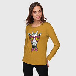 Лонгслив хлопковый женский Жираф, цвет: горчичный — фото 2