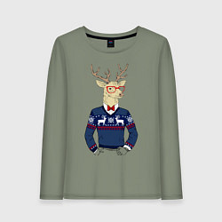 Лонгслив хлопковый женский Hipster Deer, цвет: авокадо