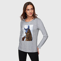 Лонгслив хлопковый женский Number one, цвет: меланж — фото 2
