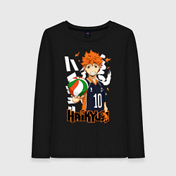 Лонгслив хлопковый женский ВОЛЕЙБОЛ!! HAIKYUU!!, цвет: черный