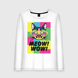 Лонгслив хлопковый женский Pop Cat Meow Wow!, цвет: белый