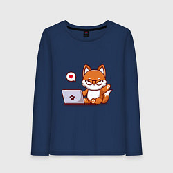 Женский лонгслив Cute fox and laptop