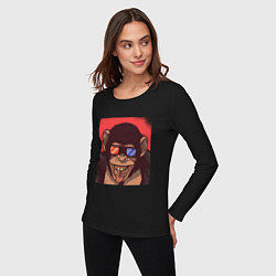 Лонгслив хлопковый женский Обезьяна в 3D очках, цвет: черный — фото 2