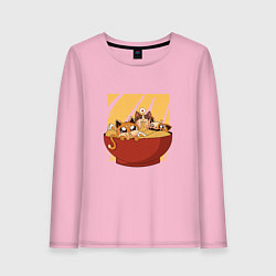 Лонгслив хлопковый женский Котята в миске с лапшой, цвет: светло-розовый
