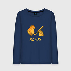 Лонгслив хлопковый женский Doge Bonk go to horny jail, цвет: тёмно-синий