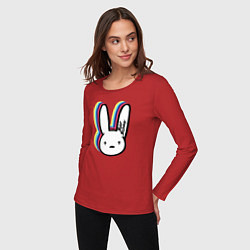 Лонгслив хлопковый женский Bad Bunny logo, цвет: красный — фото 2