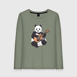 Лонгслив хлопковый женский Панда гитарист Panda Guitar, цвет: авокадо