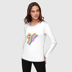 Лонгслив хлопковый женский Единорожка на радуге, цвет: белый — фото 2