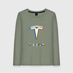 Лонгслив хлопковый женский TESLA MOTORS GLITCH ТЕСЛА, цвет: авокадо