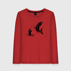 Лонгслив хлопковый женский Рыбак и рыбка, цвет: красный