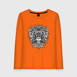 Лонгслив хлопковый женский Голова Льва с узором Мандала, цвет: оранжевый