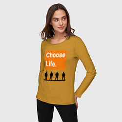 Лонгслив хлопковый женский Choose Life, цвет: горчичный — фото 2