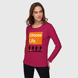 Лонгслив хлопковый женский Choose Life, цвет: маджента — фото 2