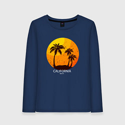 Лонгслив хлопковый женский Лето, пальмы, Калифорния, цвет: тёмно-синий