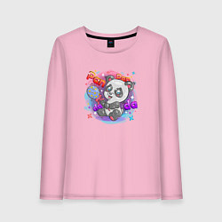 Лонгслив хлопковый женский Милая Панда Cute panda, цвет: светло-розовый