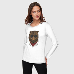 Лонгслив хлопковый женский Крутой Медведь в очках, цвет: белый — фото 2