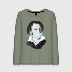Лонгслив хлопковый женский Пушкин в медицинской маске, цвет: авокадо