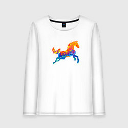 Лонгслив хлопковый женский Конь цветной, цвет: белый