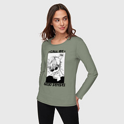 Лонгслив хлопковый женский Позвони мне сатору годзе, цвет: авокадо — фото 2