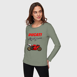 Лонгслив хлопковый женский DUCATI ДУКАТИ MOTOSPORT, цвет: авокадо — фото 2