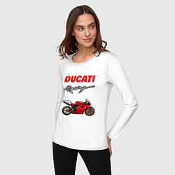 Лонгслив хлопковый женский DUCATI ДУКАТИ MOTOSPORT, цвет: белый — фото 2