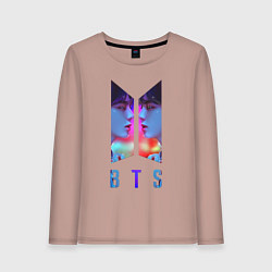 Лонгслив хлопковый женский Logo BTS, цвет: пыльно-розовый