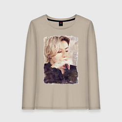 Лонгслив хлопковый женский Задумчивый Чонгук, цвет: миндальный