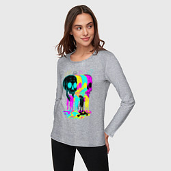 Лонгслив хлопковый женский 4 ЧЕРЕПА SKULLS NEON, цвет: меланж — фото 2