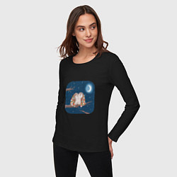 Лонгслив хлопковый женский Ночные обнимашки, цвет: черный — фото 2