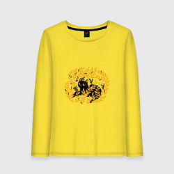 Лонгслив хлопковый женский Кот и осень, цвет: желтый