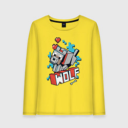 Лонгслив хлопковый женский Майнкрафт Волк, Minecraft Wolf, цвет: желтый