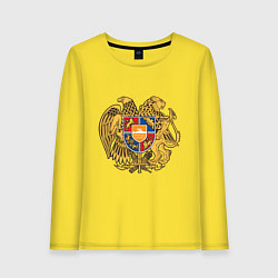 Лонгслив хлопковый женский Герб Армении Символика, цвет: желтый