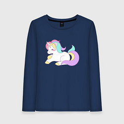 Лонгслив хлопковый женский Волшебная лошадка, цвет: тёмно-синий