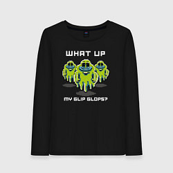 Лонгслив хлопковый женский WHAT UP MY GLIP GLOPS?!, цвет: черный