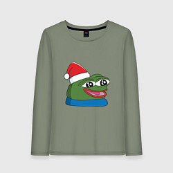 Лонгслив хлопковый женский Pepe, pepe happy, Пепе хеппи, pepe happy new year, цвет: авокадо