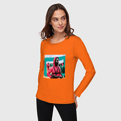 Лонгслив хлопковый женский Игра в кальмара 2021, цвет: оранжевый — фото 2