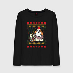 Лонгслив хлопковый женский Рождественский свитер Котик с колечками, цвет: черный