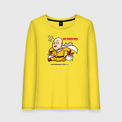 Лонгслив хлопковый женский Счастливый Сайтама с пакетами продуктов One Punch-, цвет: желтый