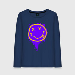 Лонгслив хлопковый женский НИРВАНА СМАЙЛ НЕОН, цвет: тёмно-синий