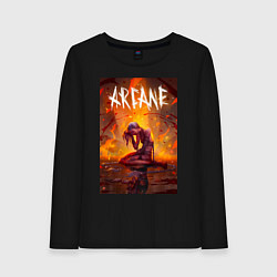 Лонгслив хлопковый женский Джинкс объятая пламенем Аркейн Лига легенд, цвет: черный
