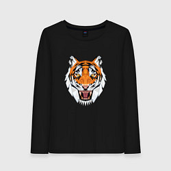 Лонгслив хлопковый женский Свирепый тигр стиль low poly, цвет: черный