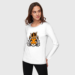 Лонгслив хлопковый женский Тигр в короне Tiger in crown, цвет: белый — фото 2