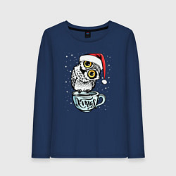 Лонгслив хлопковый женский X-mas Owl, цвет: тёмно-синий