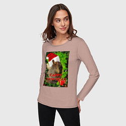 Лонгслив хлопковый женский Капибара happy new year capybara новый год, цвет: пыльно-розовый — фото 2