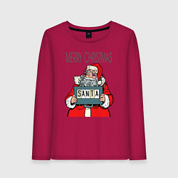 Лонгслив хлопковый женский Merry Christmas: Санта с синяком, цвет: маджента