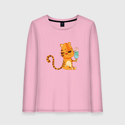 Лонгслив хлопковый женский Тигр с мороженым - символ года, цвет: светло-розовый