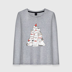 Лонгслив хлопковый женский НОВОГОДНЯЯ ЕЛКА ИЗ КОТОВ, цвет: меланж