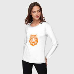 Лонгслив хлопковый женский Символ года тигренок оранжевый, цвет: белый — фото 2