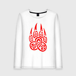 Лонгслив хлопковый женский ПЕЧАТЬ ВЕЛЕСА КРАСНЫЙ ЛАПА ВОЛКА, цвет: белый