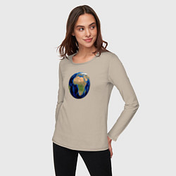 Лонгслив хлопковый женский Планета солнечной системы земля, цвет: миндальный — фото 2